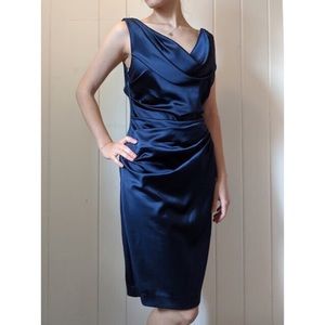 David’s Bridal Navy Blue Satin Cocktail Dress